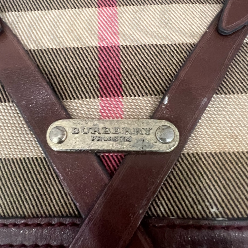 Burberry Brown/Beige House Check Coated Fabric Leather Shoulder Bag - Picture 10 of 16